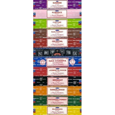 Sandalwood Height Nag Champa Sunrise Sandalwood Midnight Patchouli Celestial Fortune Blessings Romance Super Hit Jasmine Blossom Rain forest by Satya Gift Set ()