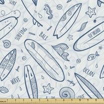 Ambesonne Surfboard Fabric by the Yard Upholstery, Doodle Summertime, 2 Yards, Petrol Blue Slate Blue