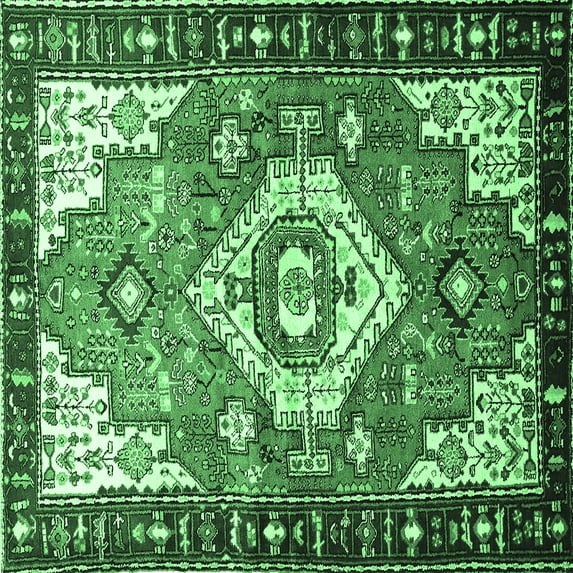 Ahgly Company Indoor Square Persian Emerald Green Traditional Area Rugs, 7' Square