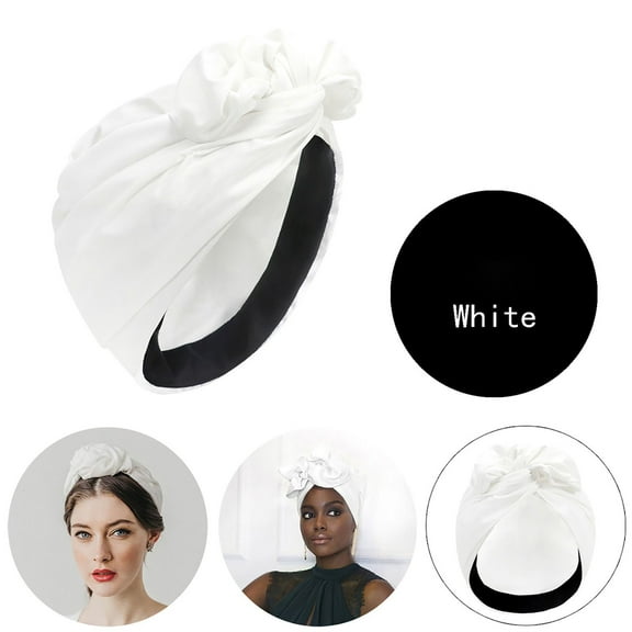 AKEGAMN Women's Solid Color Elastic Turban Head Wrap, White One Size