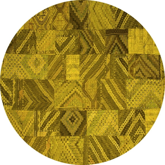 Ahgly Company Machine Washable Indoor Round Abstract Yellow Contemporary Area Rugs, 6' Round