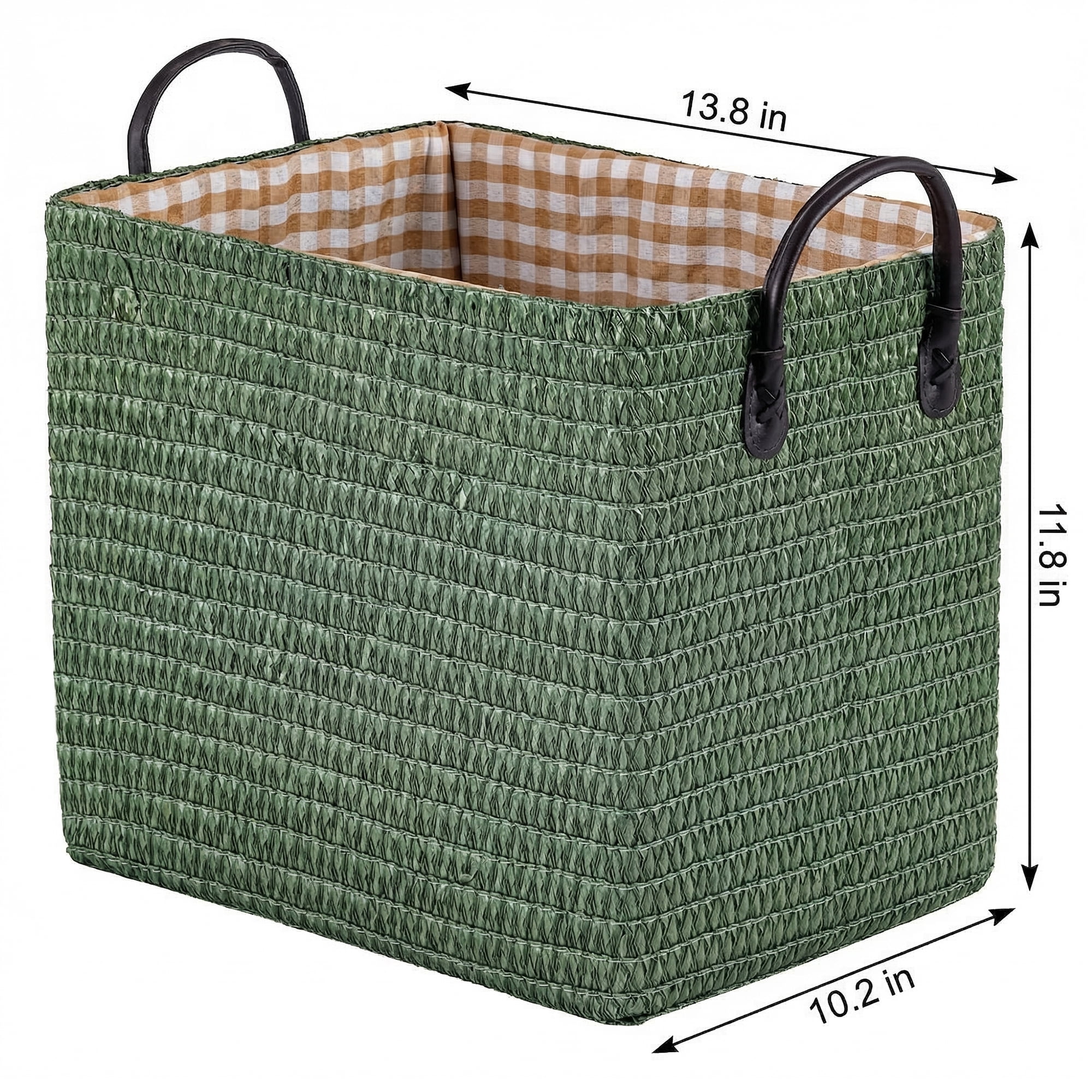 Unique Bargains Compactable Woven Storage Basket Storage Bin Green 13.8*10.2*11.8in