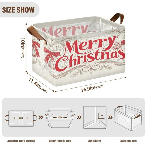 BZSMCE Collapsible Fabric Cube Storage Bins Elegant Christmas Bowknot Design Pattern Storage Box