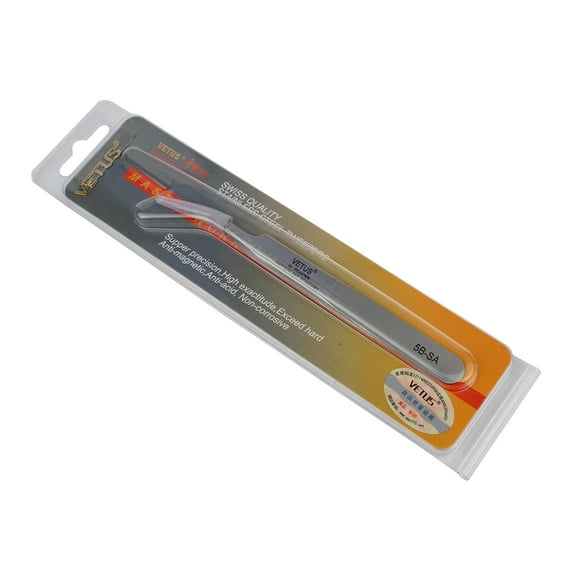 VETUS Eyelash Extension Pro Slant Tip Stainless Steel Tweezers, Silver 5B-SA