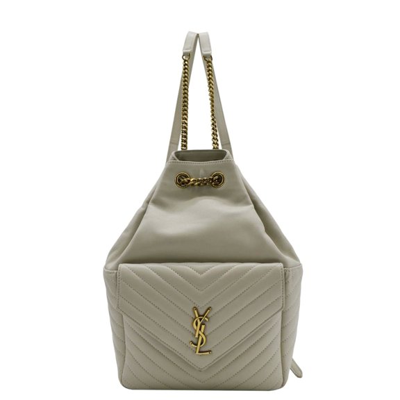 Pre-Owned YVES SAINT LAURENT Joe Drawstring Leather Backpack Bag Off White