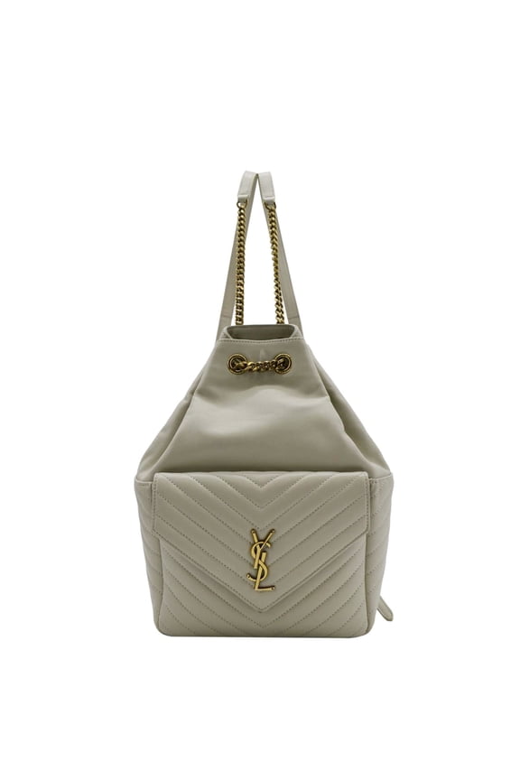 Pre-Owned YVES SAINT LAURENT Joe Drawstring Leather Backpack Bag Off White