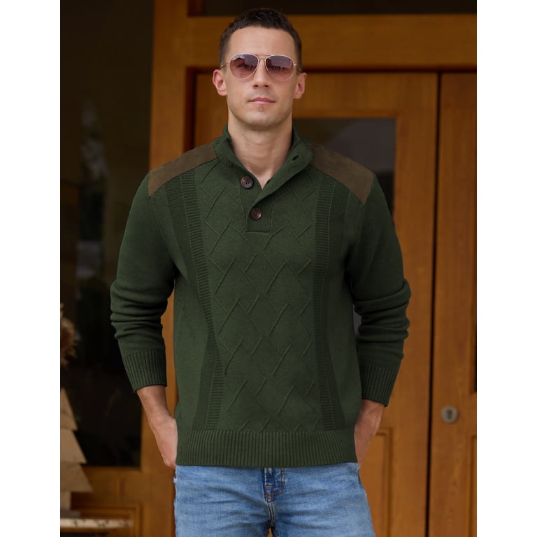 Iceglad Men's Knit Pullover Sweater Stand Collar Button photo 2