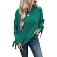 thumbnail image 2 of Female Casual Pullover Loose Bows Solid Color Round Neck Trendy Knit Long Sleeve Sweater Dark Green XL, 2 of 9