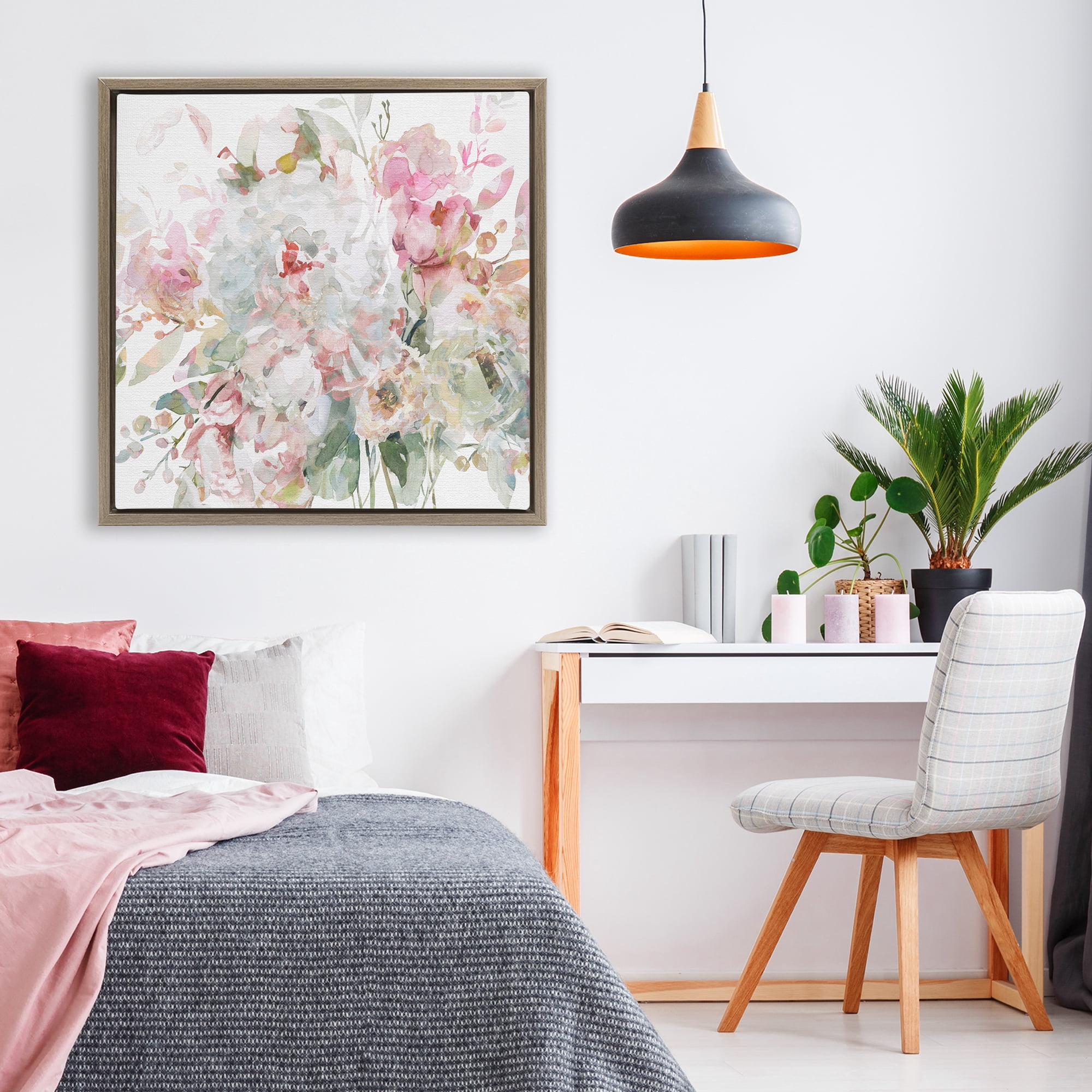 Stupell Industries Romantic Pastel Blossoms Brown Framed Floater Canvas Wall Art, design by Carol Robinson