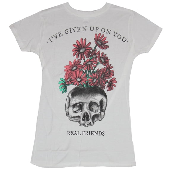 Real Friends Girls Juniors T-Shirt - I've Given Up On YOU Skull Flowers Image (X-Small)