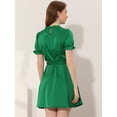 thumbnail image 4 of INSPIRE CHIC Robe Satinée à Manches Courtes Bouffantes pour Femme, Col Montant à Volants, Taille à Nouer, Vert G, 4 of 5