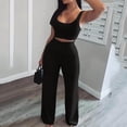 thumbnail image 2 of Tosmy Pajamas For Women 2 Piece Sets Female Summer Sleeveless Tops Wide Leg Crop Pants Ladies Solid Color Vacation Travel Outfits Comfy Loungewear, 2 of 6