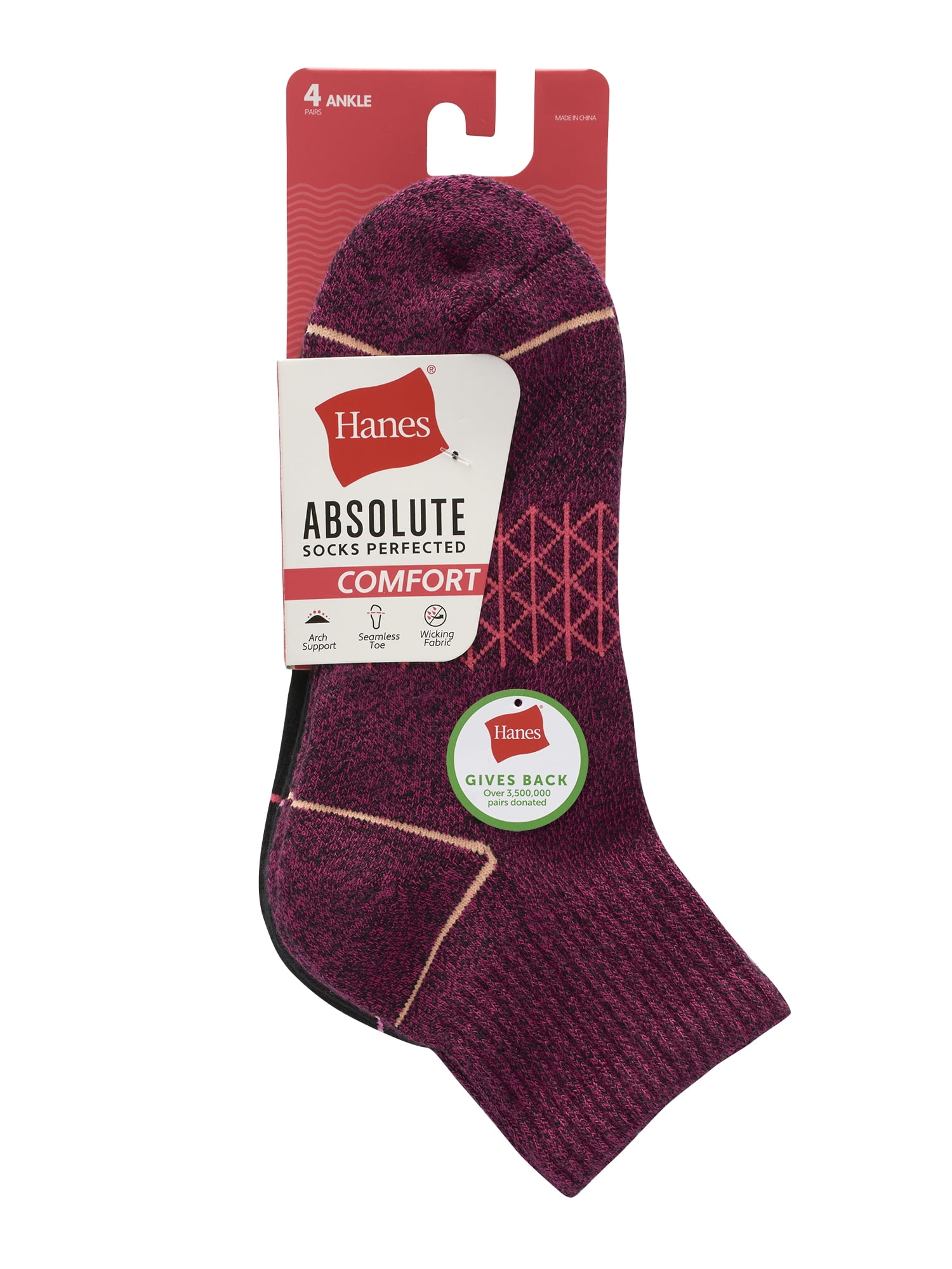 Hanes Women's Ankle Socks, Absolute Comfort, 4-Pack, Size 5-9