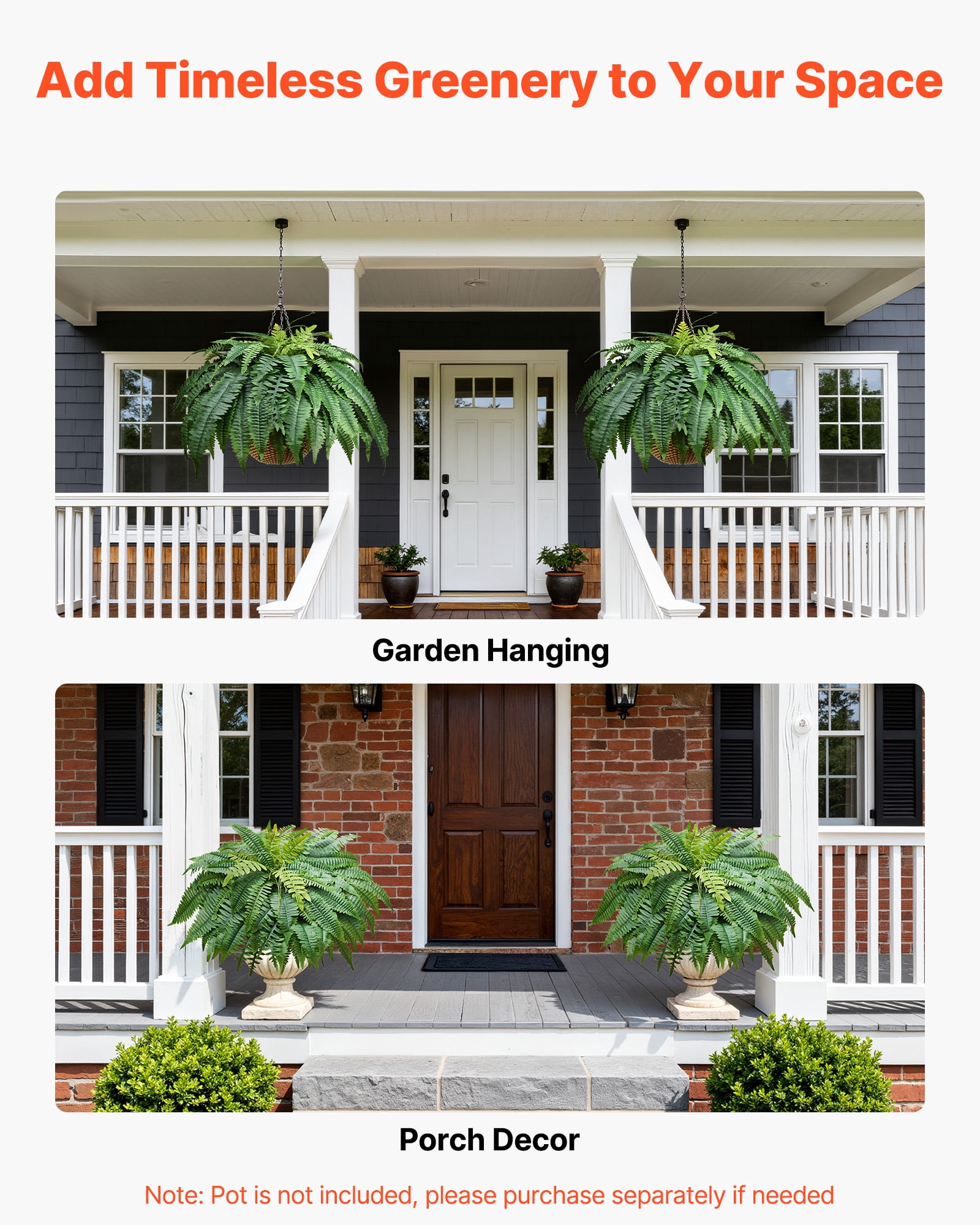 VEVOR Artificial Ferns, 50 Inch Fake Boston Fern Bush Plant with 96 Fronds, Large Faux Greenery for Indoor and Outdoor Decor, Silk & LDPE, Realistic for Home Porch Garden Office Living Room Planter