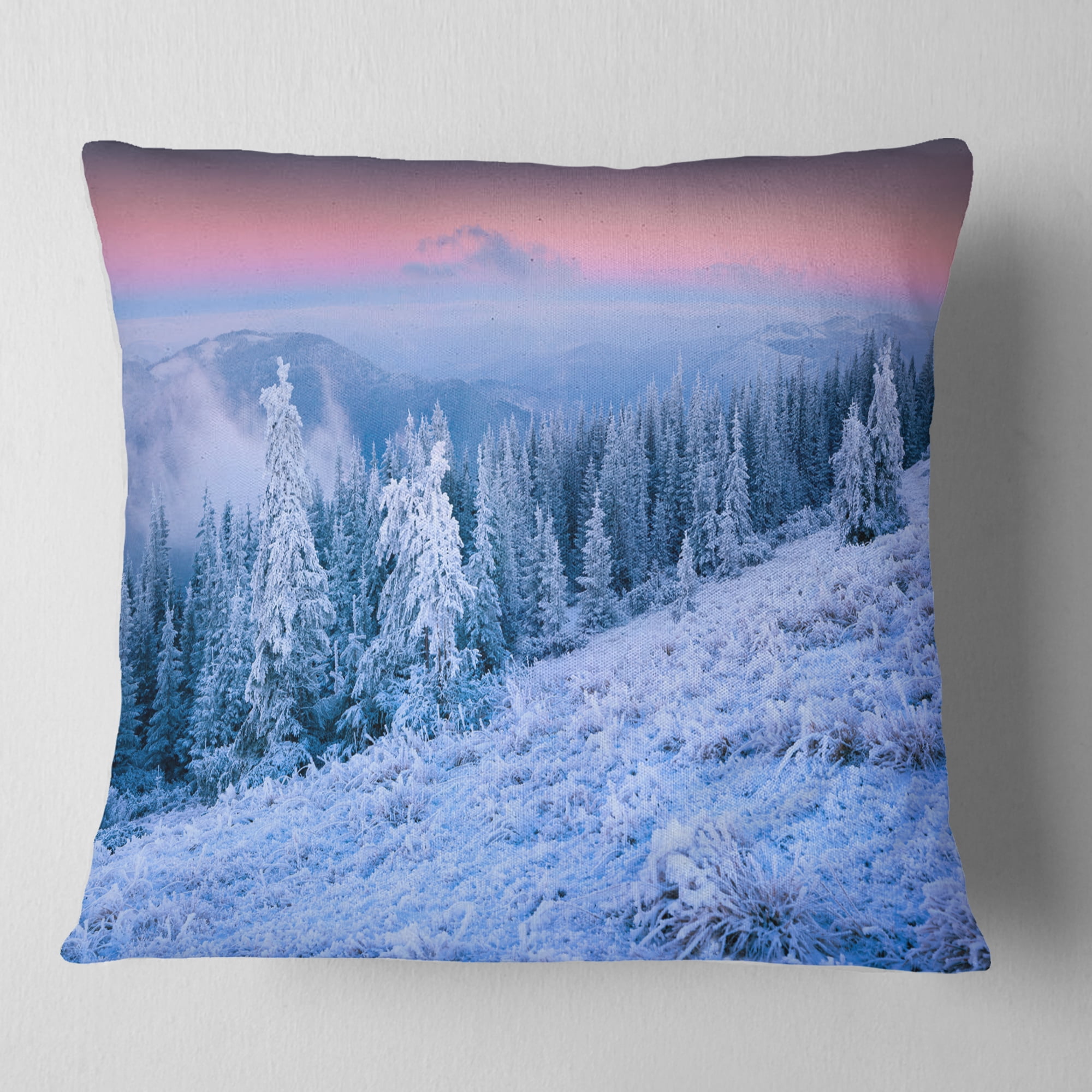 Designart Winter Sunrise over Mountain - Landscape Photography Throw Pillow - 18x18