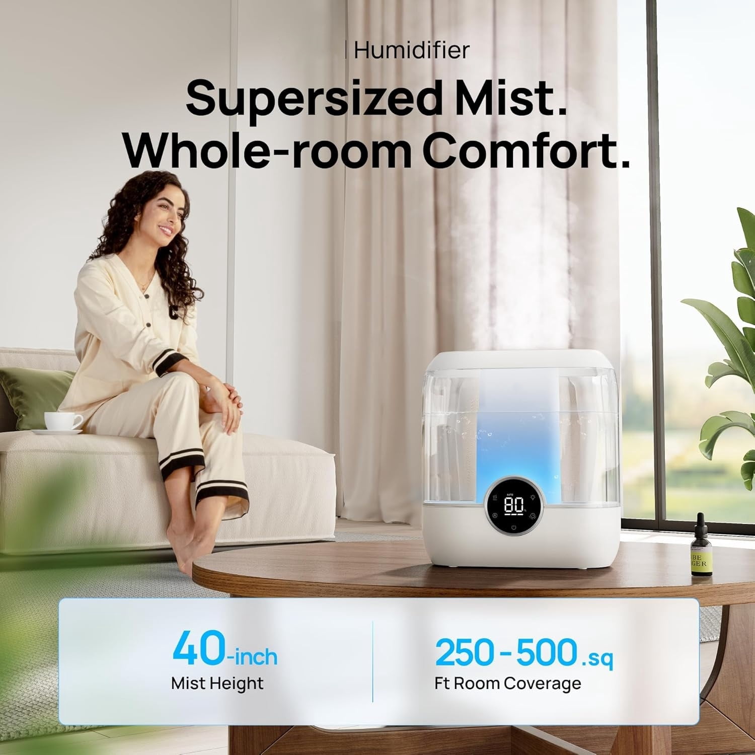Humidifiers for Bedroom, 6L Easy to Fill & Clean, 60H Runtime for Large room, 28 dB Quiet Cool Mist Air Humidifier for Plant, Baby Nursery, Home, Indoor, Night Light, Precise Humidity Control