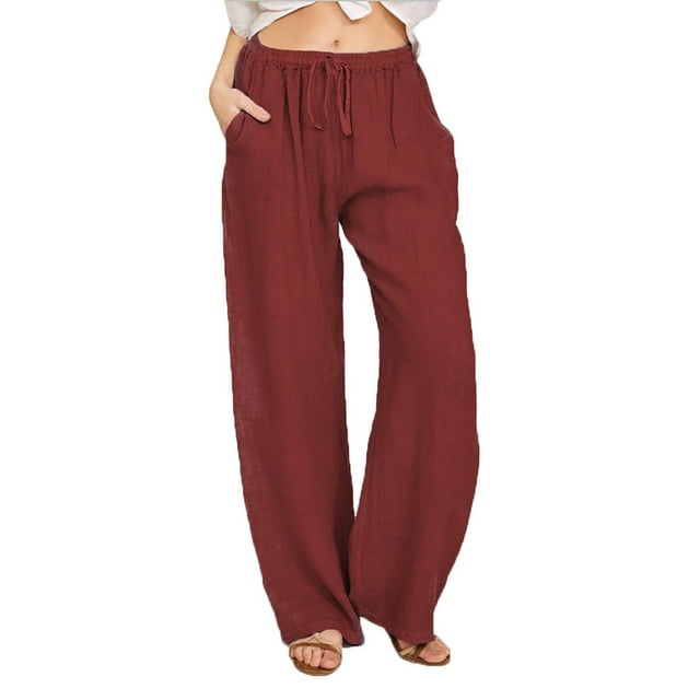 RKSTN Womens Pants Fall Casual Solid Color Drawstring Long Pants Loose Elastic Waist Long Wide Leg Pants with Pockets