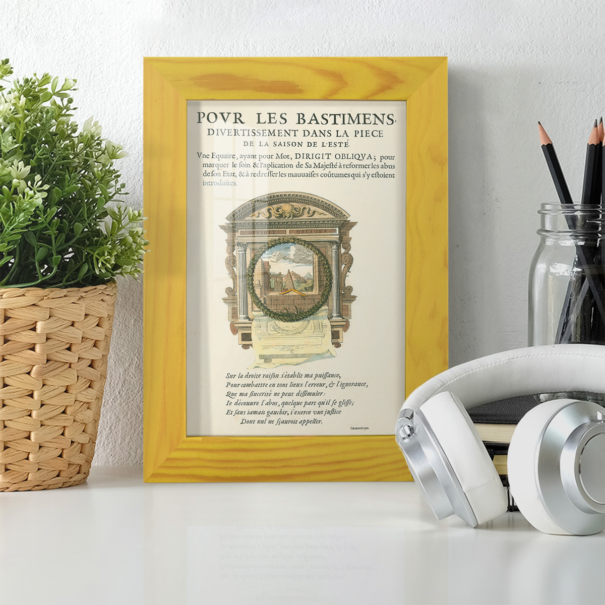 Printed Embellished Bookplate I - Framed Print w/glass - Sunflower Yellow