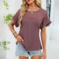 thumbnail image 6 of ManxiVoo Women Lace Trim Tee Round Neck Short Sleeve Blouse in A Relaxed Fit for Casual Outings M Size Brick Red, 6 of 7