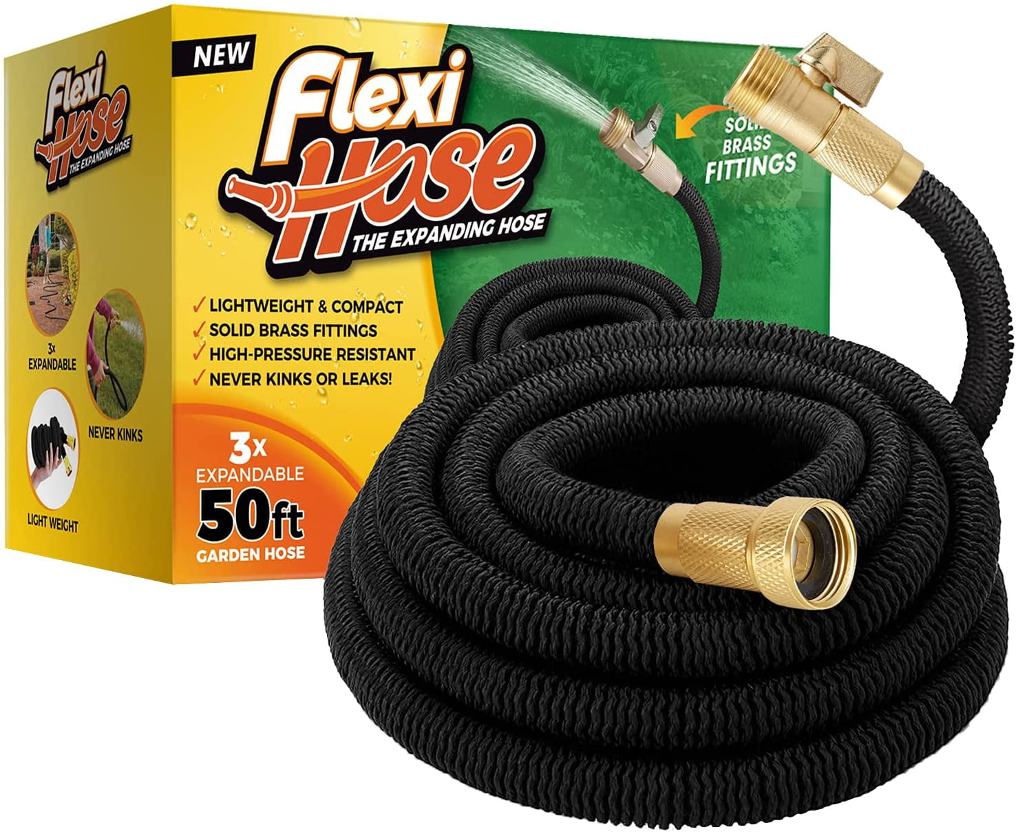 Expanding Solid Brass Metal Fittings Connectors Flexible Strongest Triple Latex Heavy Duty Garden Water Hose for All Watering Needs 25FT Riemex Expandable Hose 25 FT Black New 2019 