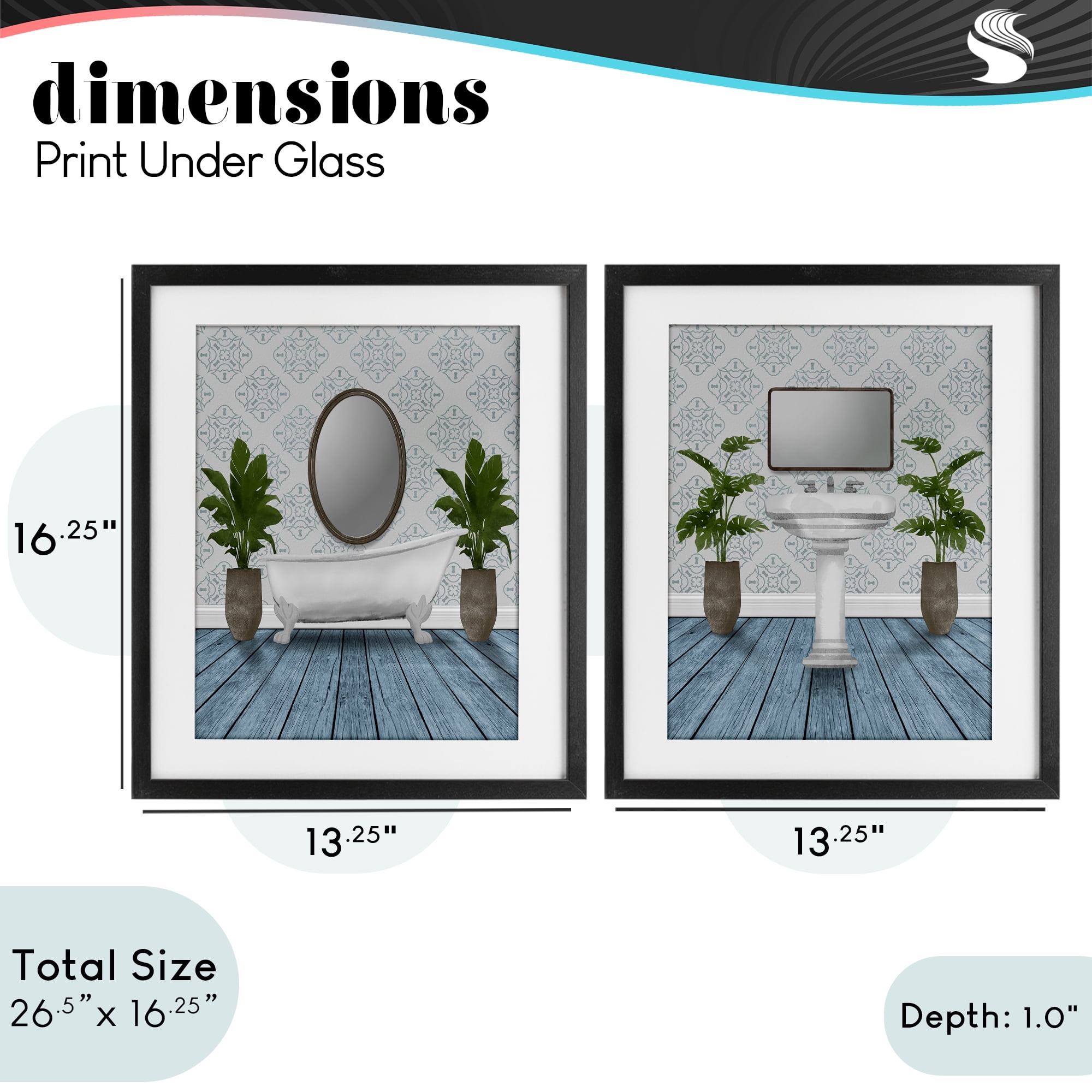 Stupell Industries Bathroom's Restful Wash 2 Piece Black Framed Print Under Glass Set, design by Marcus Prime