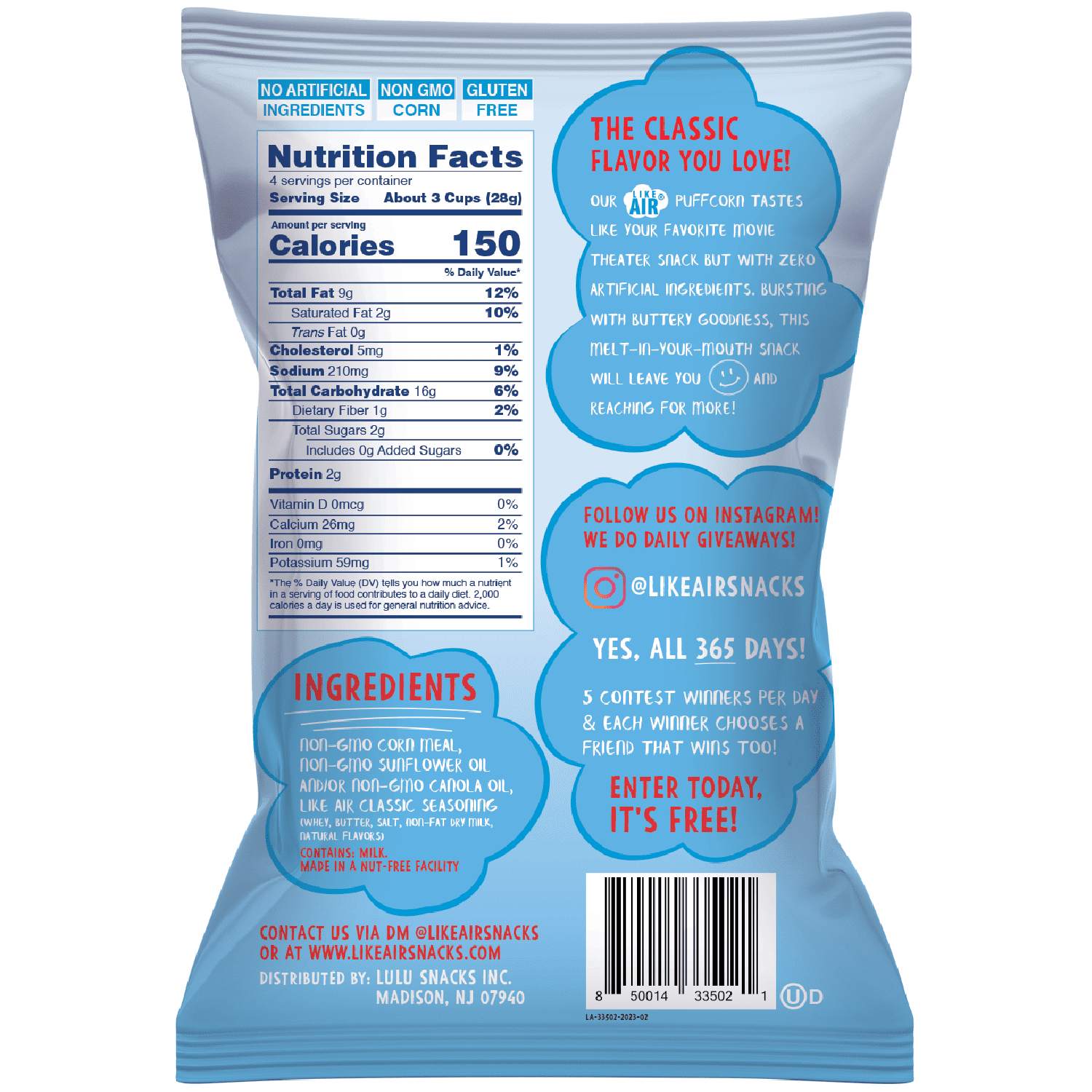 (4 pack) Like Air Puffcorn Classic Butter Flavor 4oz Bag