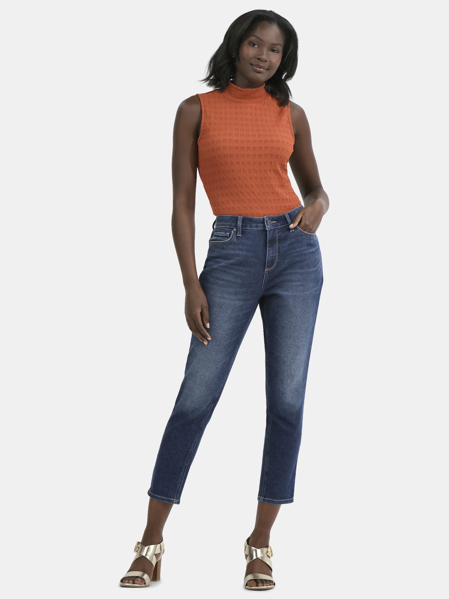 Time and Tru Women's Pucker Mock Neck Top, XS-XXXL