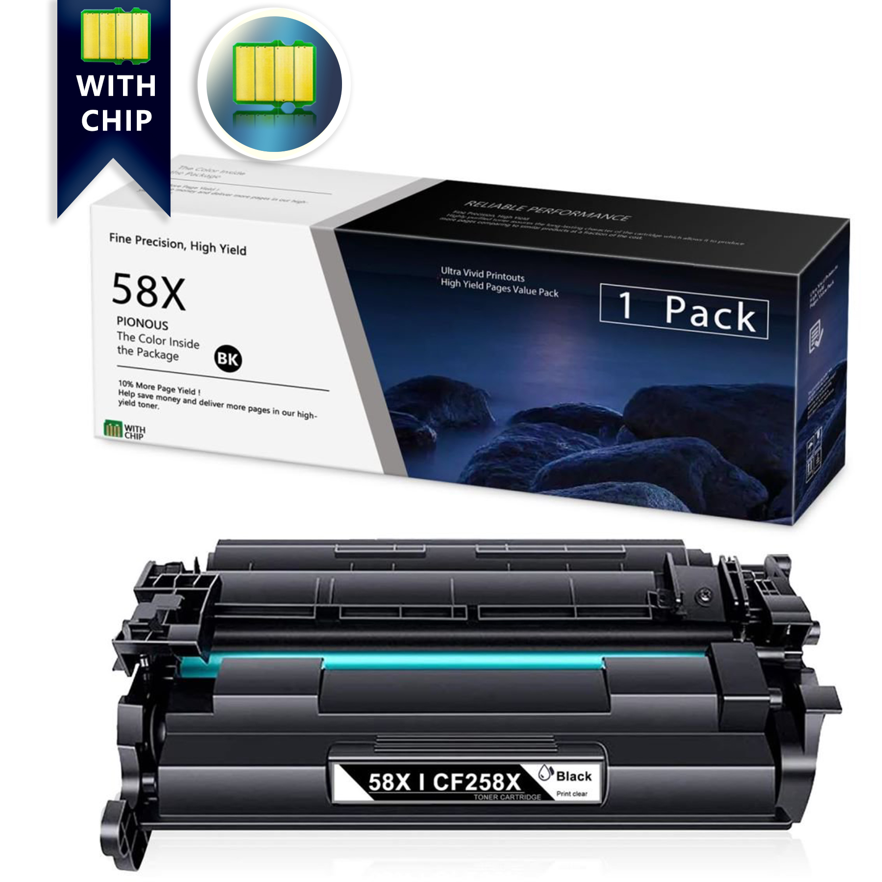 58X CF258X 1 Pack Black Toner Cartridge (with Chip) Replacement for