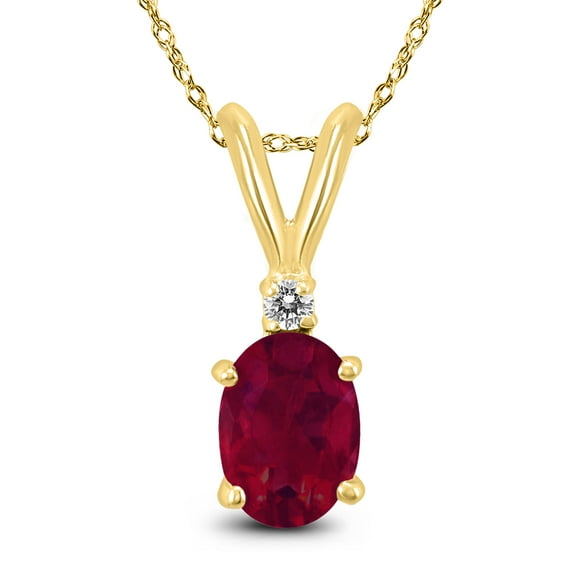 SZUL Women's 14K Yellow Gold 5x3MM Oval Ruby and Diamond Pendant