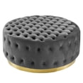 thumbnail image 1 of Tufted Accent Chair Ottoman, Round, Velvet, Grey Gray, Modern Contemporary Urban Design, Living Lounge Room Hotel Lobby Hospitality, 1 of 7