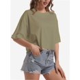 thumbnail image 3 of Women's Comfy Basic Workout Gym Short Sleeve Crop Tops Casual Loose Oversized T-Shirts, 3 of 6