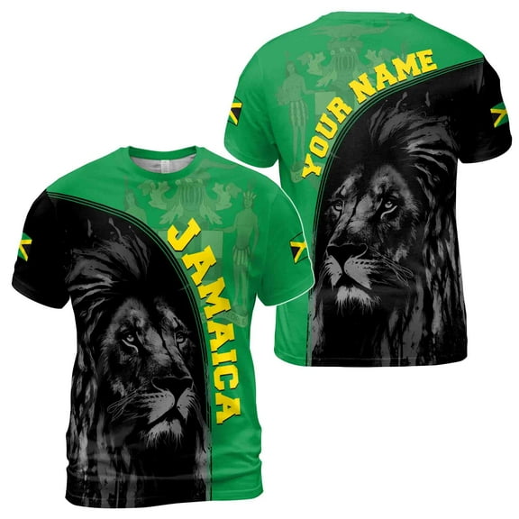 Personalized Name Jamaica Lion Flag Coat of Arms Patriotic 3D T-Shirt S-5XL