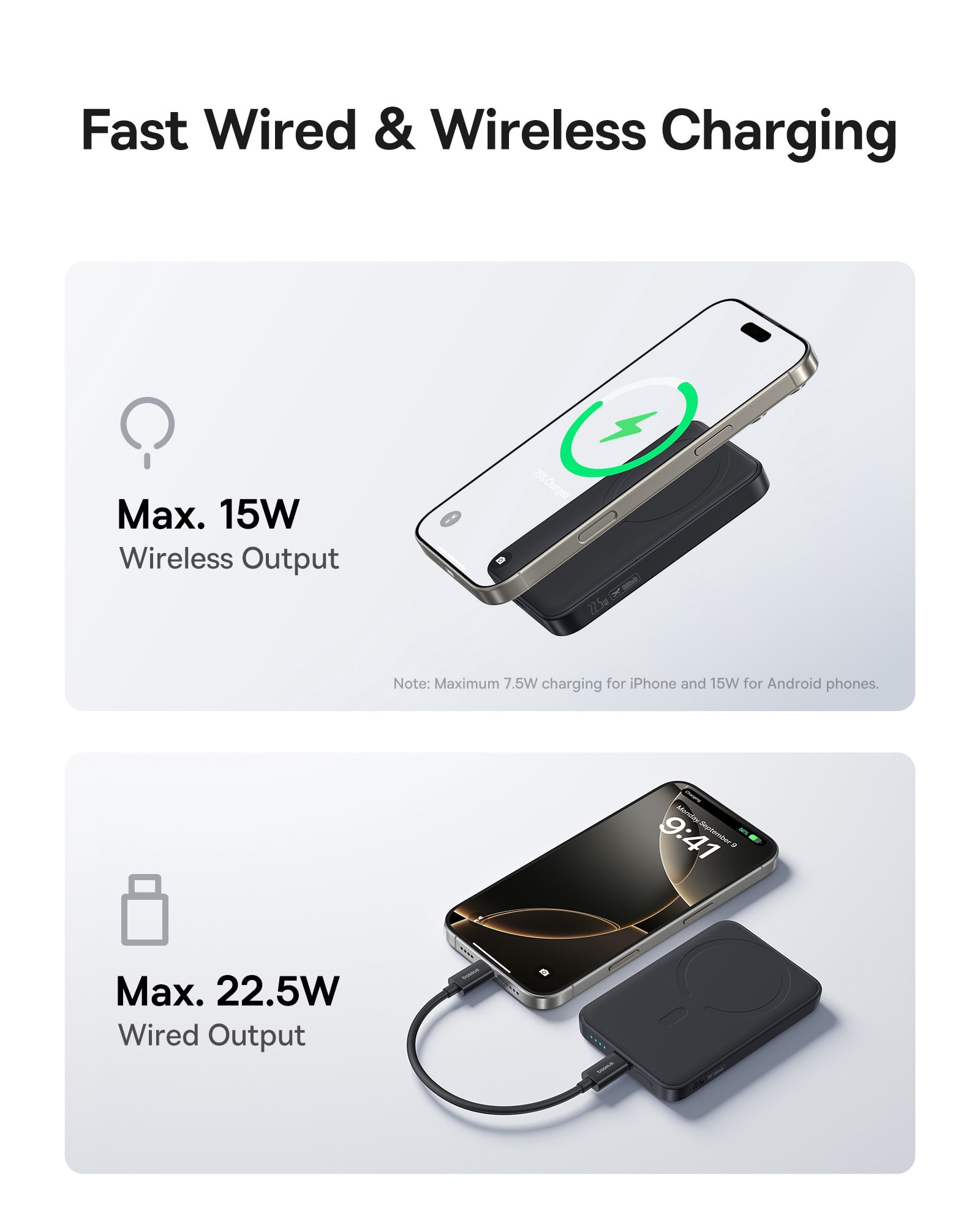 Baseus Wireless Power Bank 10000mAh Magnetic Portable Charger 22.5W MagSafe Charger, Black