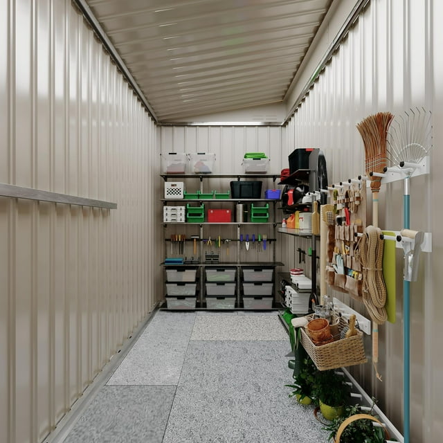 Rangement Extérieur en Métal Robuste Unité de Rangement Extérieure 4 X 8 Pi – Cabanon d'Outils de Jardin Verrouillable – Acier Galvanisé Résistant aux Intempéries – Toit en Pente et Évents, Patio, Garage