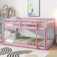 thumbnail image 2 of Tulib Low Bunk Bed Twin Over Twin, Bed Frame with Ladder, Safety Guardrails & Reinforced Slats, for Bedroom & Dorm, Pink, 2 of 7