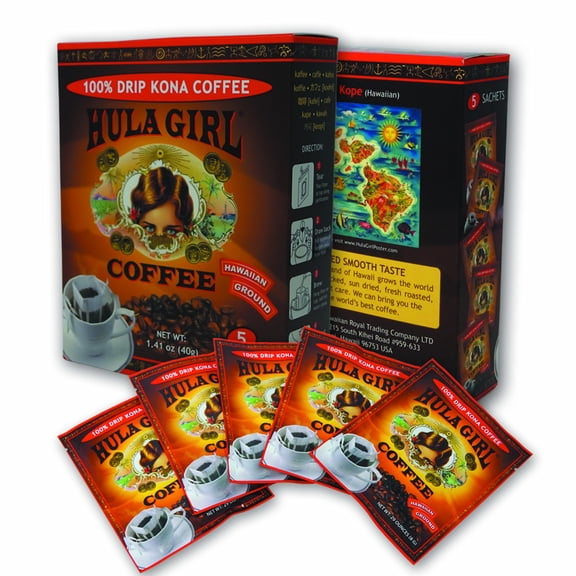 Hula Girl 100% Kona Single Serve Drip Coffee - Box of 5 Sachets