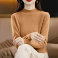thumbnail image 5 of Women's Mock Neck Sweater Classic Long Sleeve Soft Knit Pullover Warm Slim Fit Fall Winter Top Khaki XXXL, 5 of 6