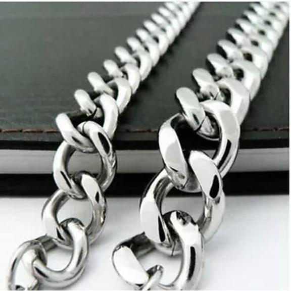 HOOUN 10mm/15mm Polished Cuban Curb Link chain necklace stainless steel Men Jewelry-11mm-24 inches