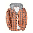 thumbnail image 4 of Levmjia Men's Hooded Plaid Shirt Jacket Cotton Flannel Button-Up Shirt Long Sleeve Hoodie Shirt with Pocket Casual Fall Winter Layering Top Lightweight Checkered Shacket M-3XL, 4 of 9