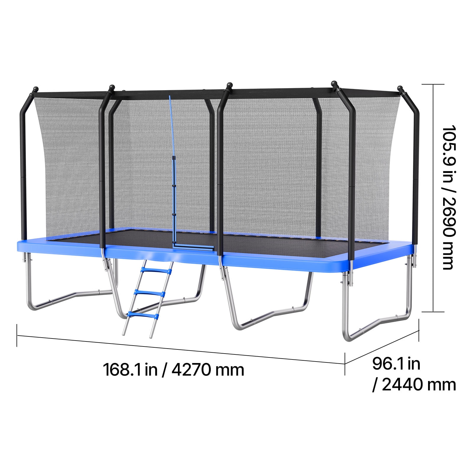 KFFKFF Outdoor Rectangle Trampoline, 8 x 14FT Recreational Trampoline with Safety Enclosure Net, ASTM Certified, 265 lbs Weight Limit, Durable Anti-Rust Design for Kids and Adults