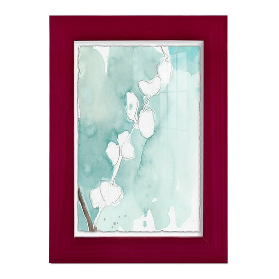 Ginkgo on Dusty Teal V - Framed Print w/glass - Cherry Red