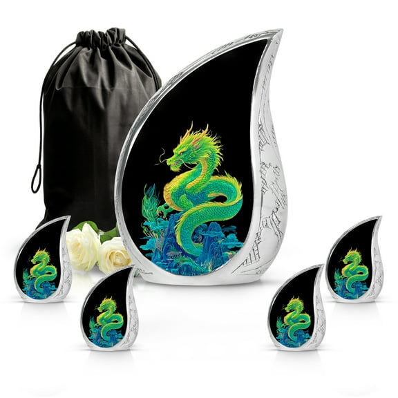 SABURIAL Dragon Urn - Little Funeral Urn For Female - Mini Keepsake Urns For Human Ashes Adult Women - Combo Of 10 Inch & 3 Inch - Small Burial Urns For Adult Human Ashes