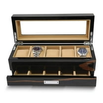 Ebony 5-Watch Case with Accessory Drawer - 12.25W x 5.35H in.