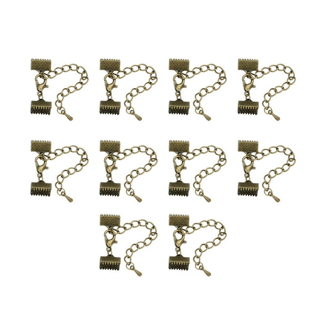 10 Pcs 10mm Plated Ribbon Ends Fastener Clasps Textured Crimp End Clamps Cord Ends Buckles Zipper Clips DIY Jewelry Acce