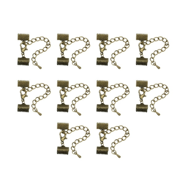 EeaseMX 10 cierres de cinta chapados de 10 mm, con textura, para sujetar cordones, hebillas, cierres de cremallera, accesorios de joyería (bronce, cadena de 5 cm, hebilla de langosta de 12 mm)