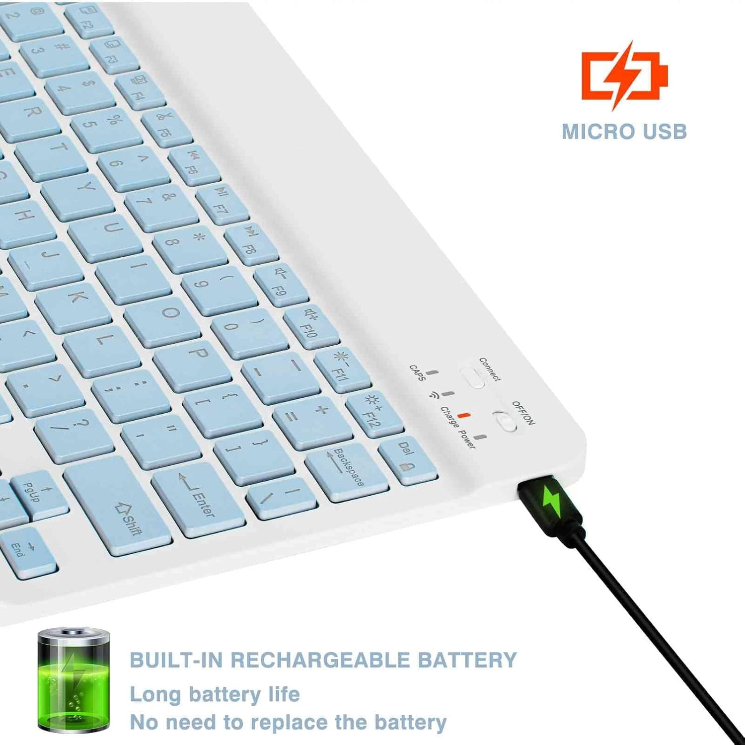 Innotech SC Rechargeable Bluetooth Keyboard and Mouse Combo-7-Color Backlit Ultra-Slim Portable Compact Wireless Mouse Keyboard Set for Android Windows Tablet Cell Phone iPad 13 and Above-Blue