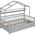 thumbnail image 4 of Full Size Trundle Bed Frame with Storage Shelves, Wooden Cabin Bed with Safety Rails & Enclosed Design for Compact Spaces, 4 of 8