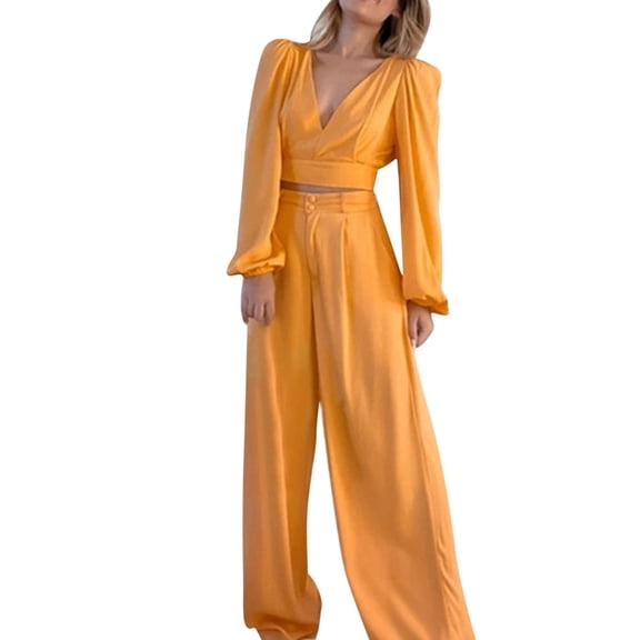 Vedolay Womens Sets Womens Two Piece Long Sleeve Knit Pullover Tops and Cargo Jogger Pants Sets,Yellow XXL