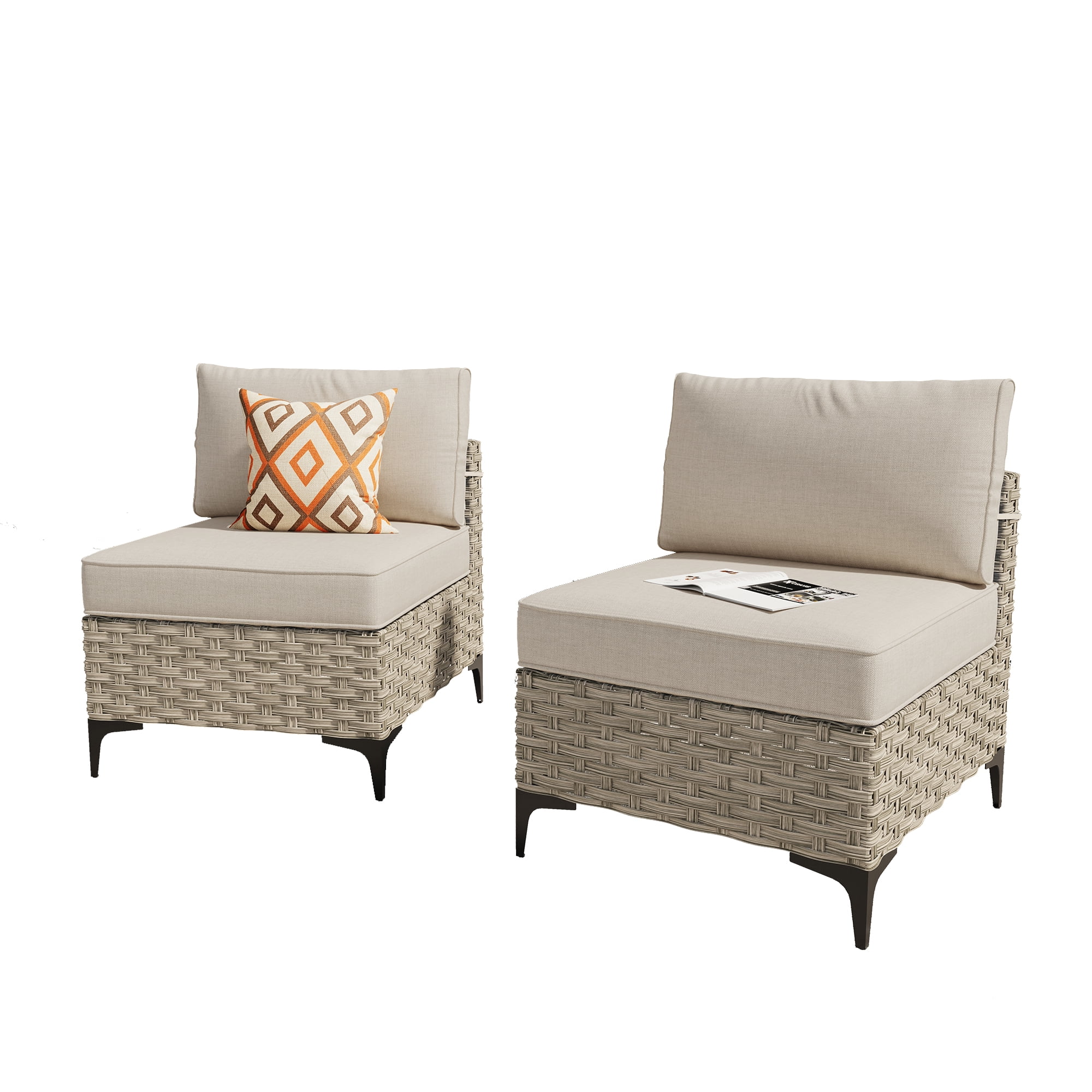 Ovios 2 Pieces Outdoor Patio Conversation Furniture Set Cushioned PE Rattan Wicker Chairs Set