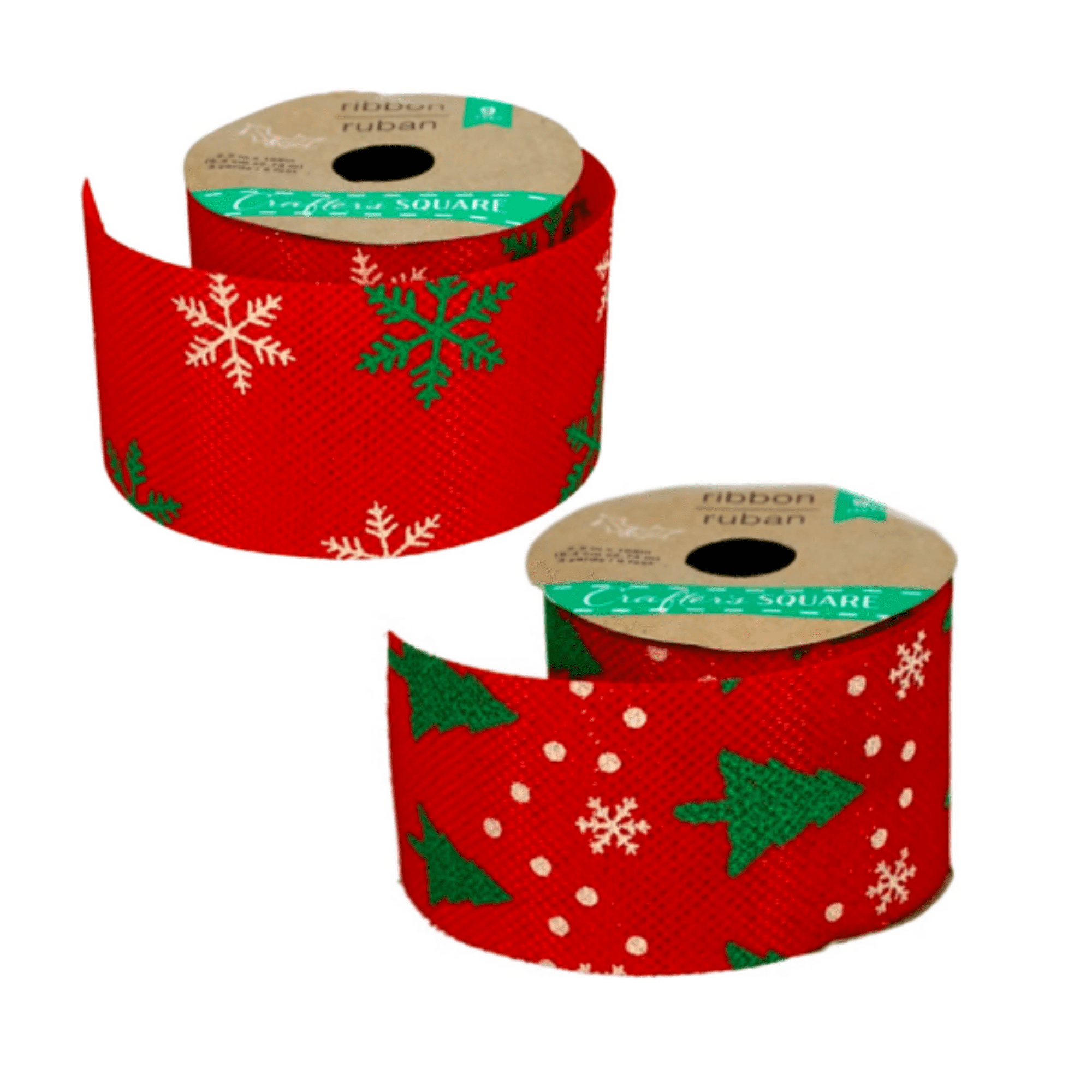 FSSTAM Christmas Ribbon Rolls 2.5 inch, Christmas Tree and Snowflakes Holiday Roll for Hair Bows 